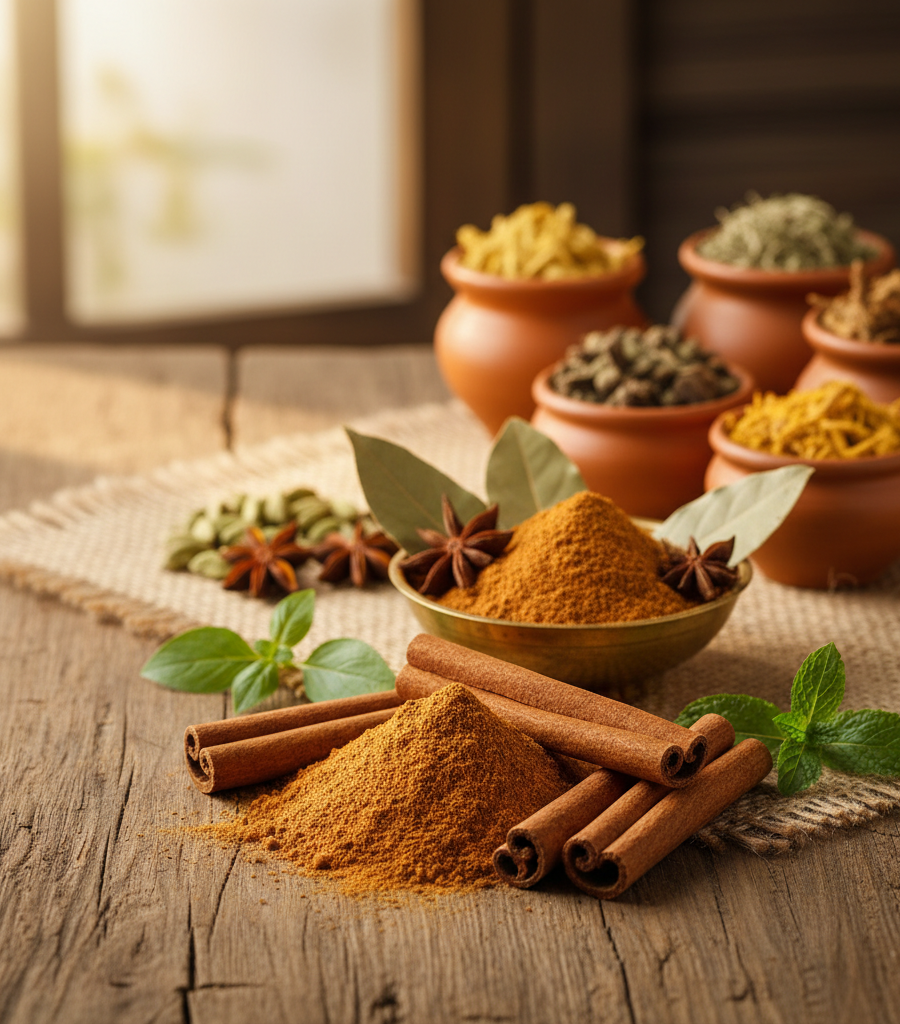 Cinnamon sticks and ground cinnamon on a wooden table, symbol for health benefits of cinnamon