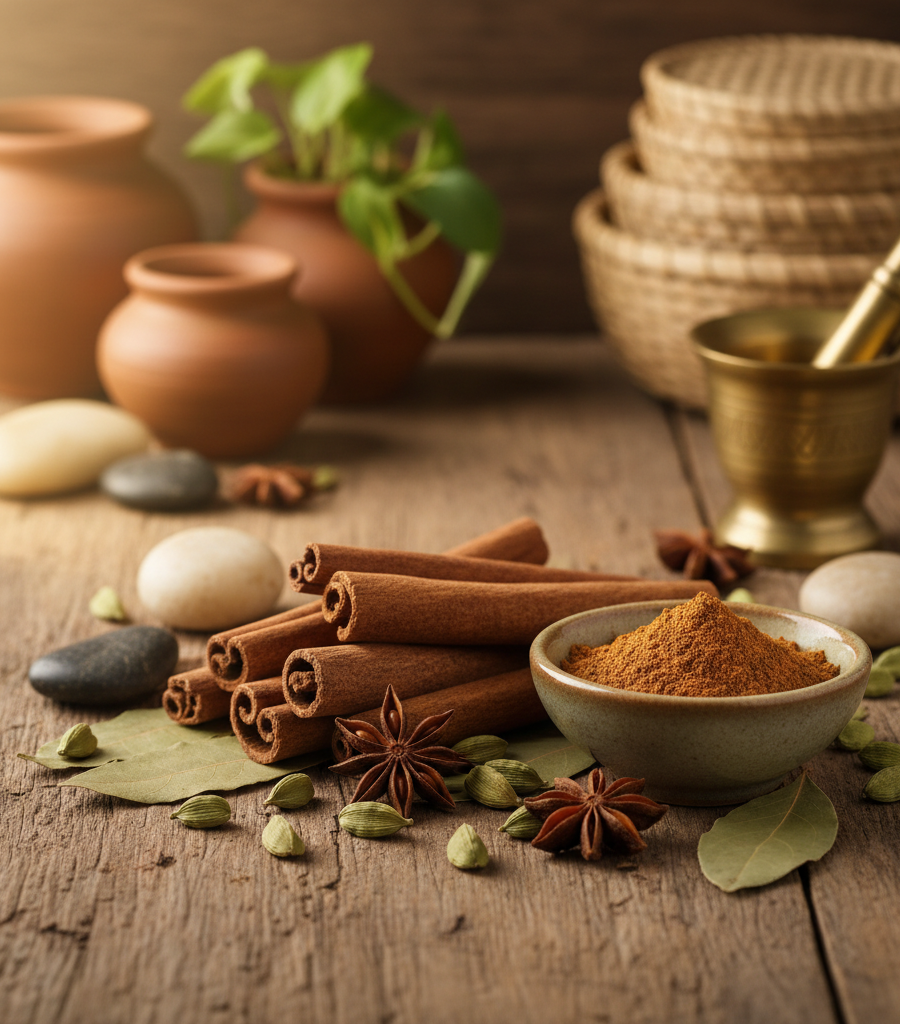 Cinnamon sticks and ground cinnamon combined with anise and other spices to support the heart and lower blood pressure.