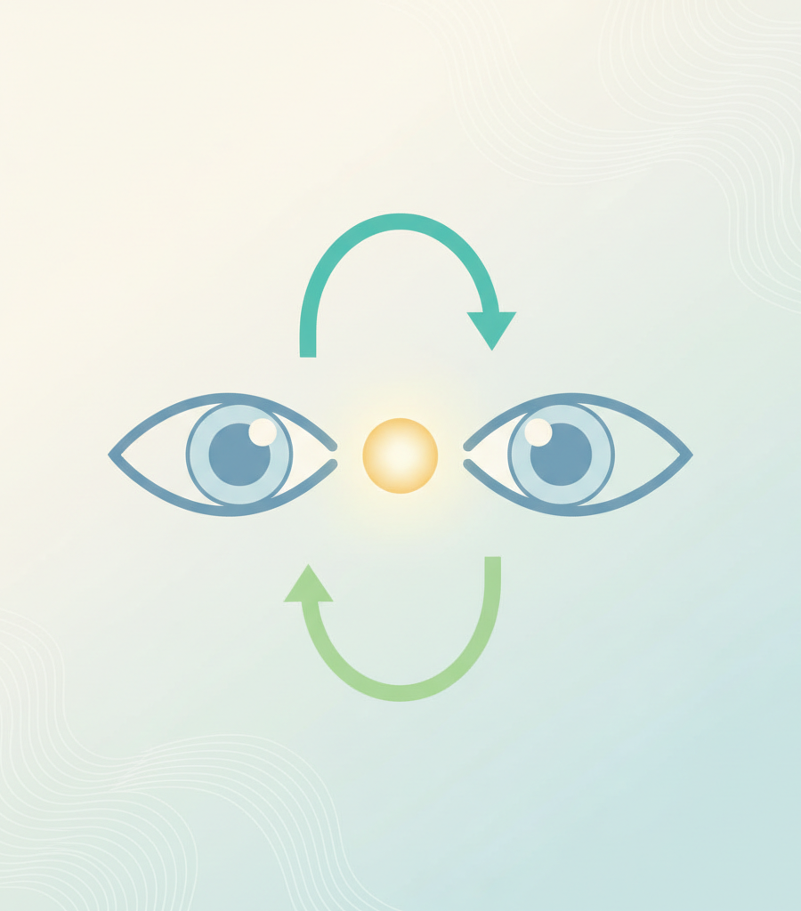 Illustration for moving the eyes up and down, part of a series of exercises for healthy eyes for digital fatigue.