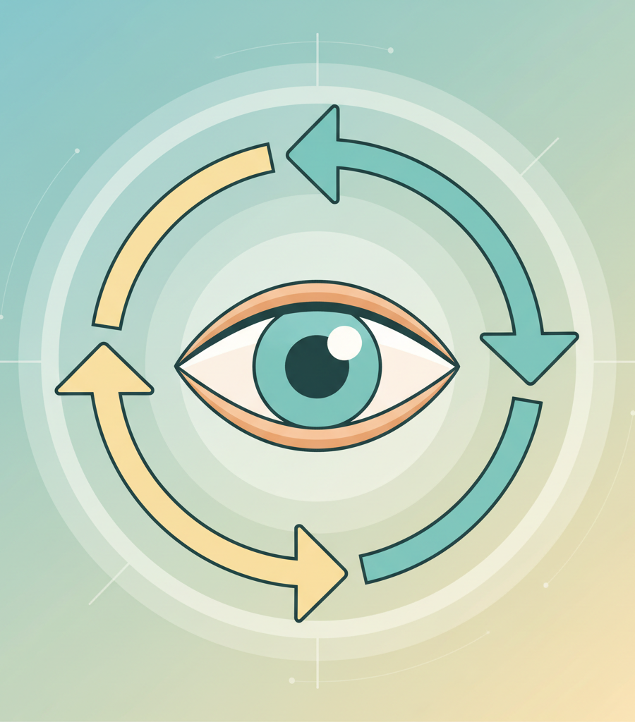 Illustration of eye rotation in a clockwise direction for effective exercises for healthy eyes.