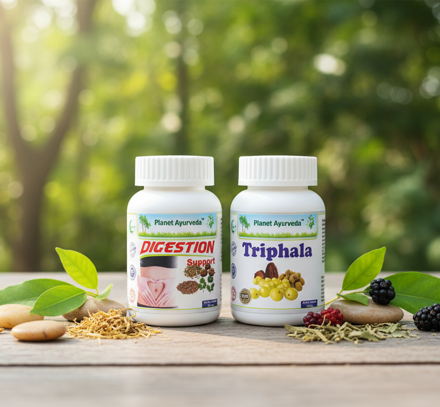 products Digestion Support and Triphala which help with digestive problems caused by bad food combinations.