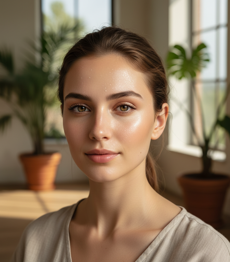 Portrait of a girl with a radiant and clear complexion showing the results of using fruit peels for skin.