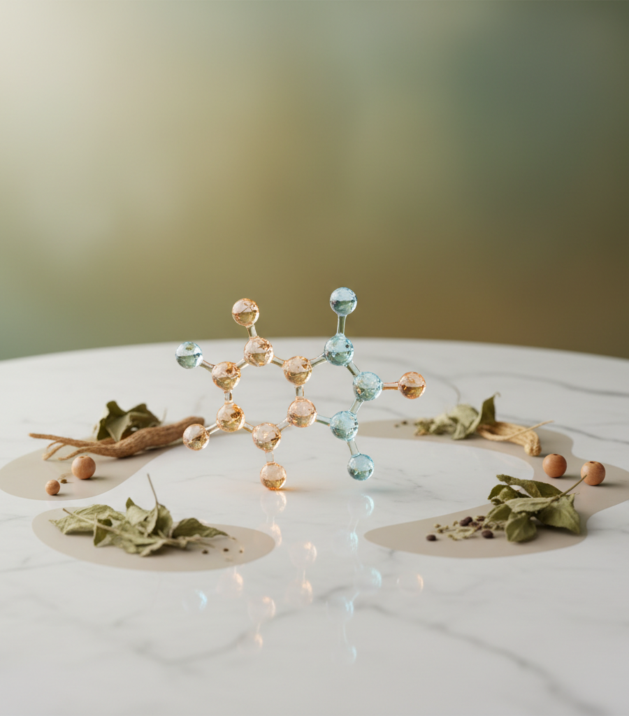 Molecular link between stress and cholesterol with Ayurvedic herbs for hormone balance.