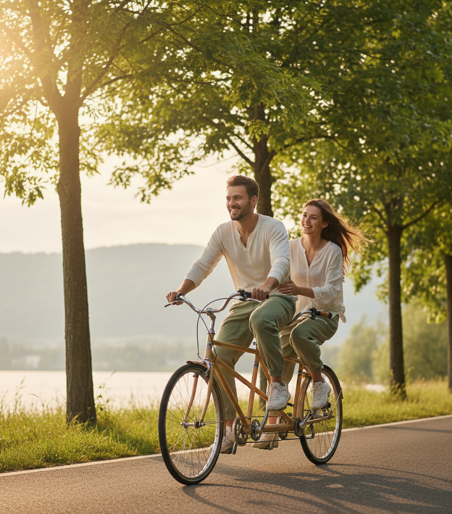Physical activity as a method for reducing stress and cholesterol through cycling in nature.