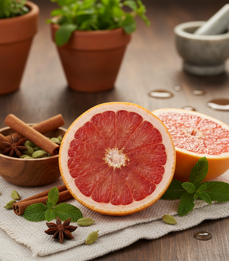Red grapefruit for detoxification and accelerated metabolism, included in the selection of the best superfruits for health.