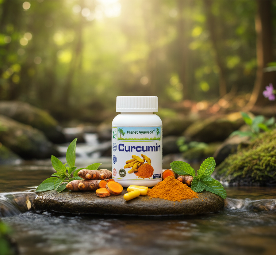 Curcumin capsules as concentrated support alongside traditional turmeric and ginger tea.