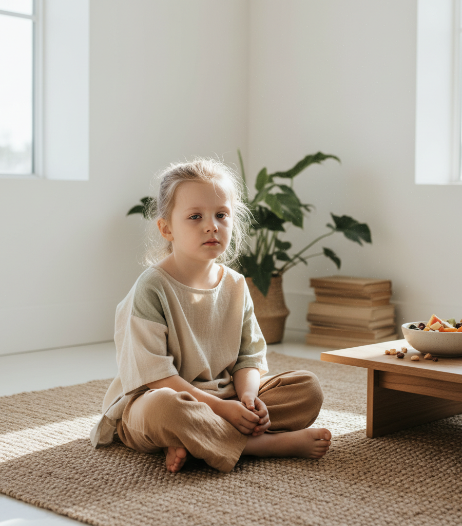 A child showing signs of fatigue due to hemoglobin deficiency and the need for iron-rich food.