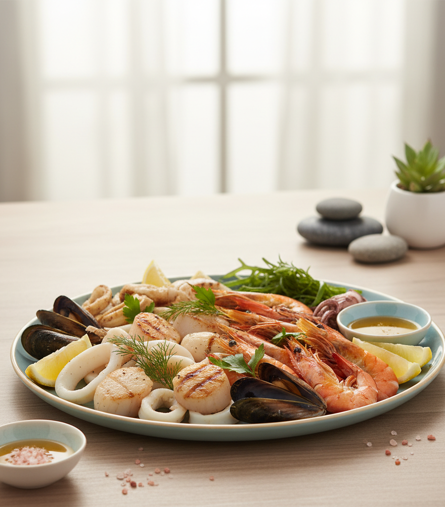 Seafood such as mussels and shrimp which represent excellent iron-rich food of animal origin.