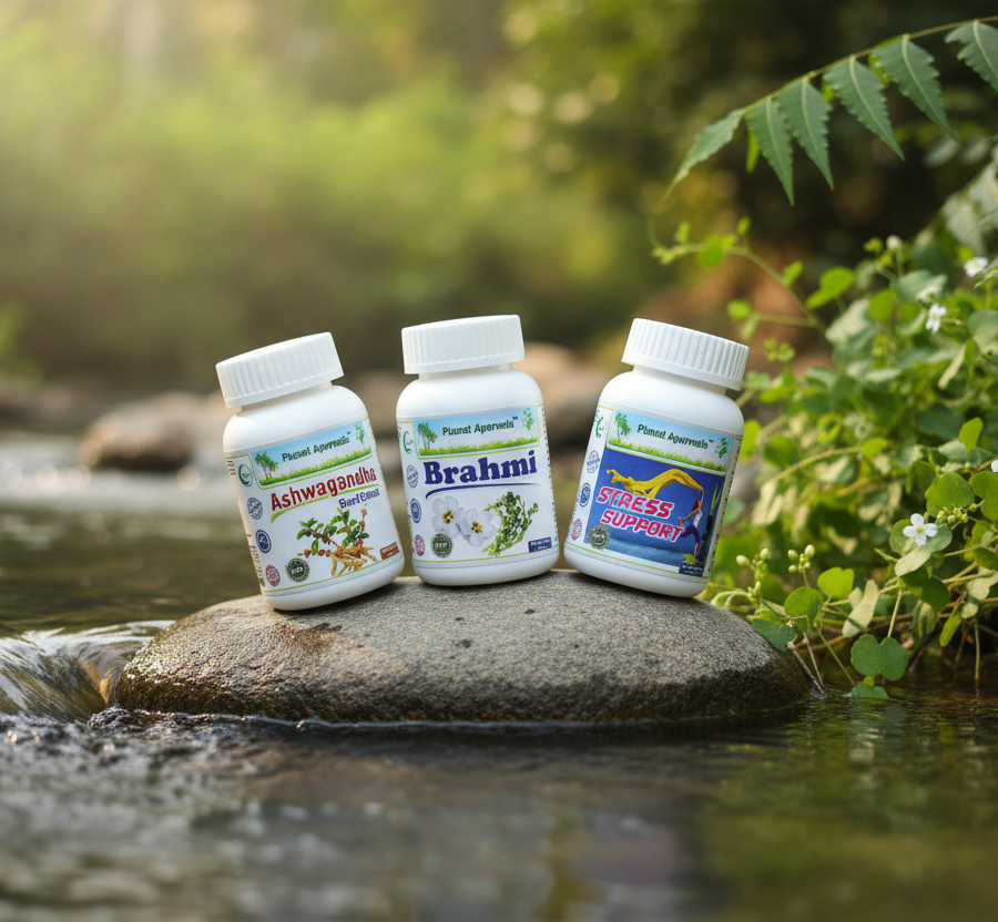 Ayurvedic pack of Ashwagandha and Brahmi as a complete natural remedy for stress.