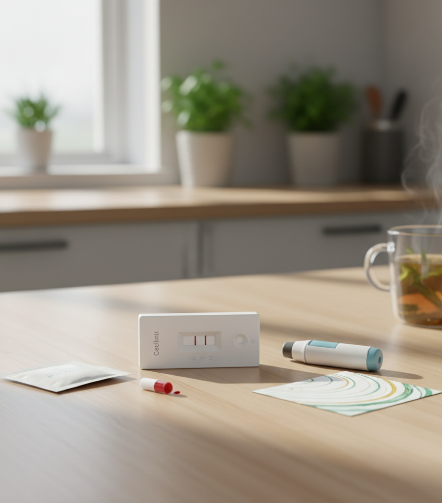 Home test kit for rapid diagnosis and screening of celiac disease and gluten intolerance.