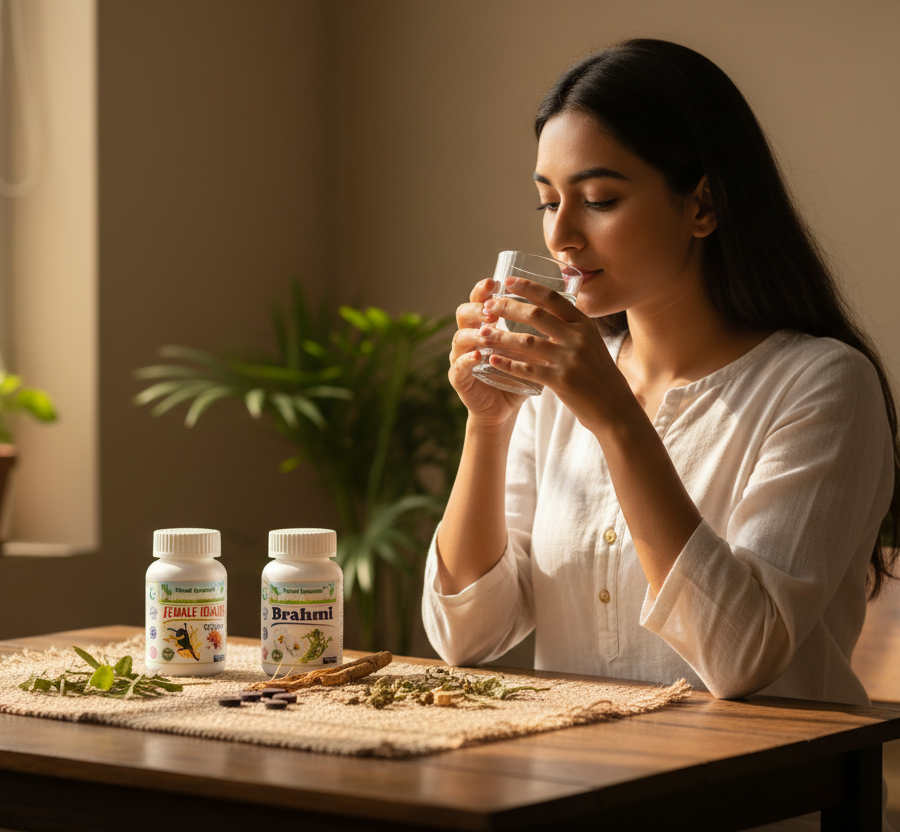 Natural support for female infertility and Ayurvedic supplements like Shatavari and Brahmi.
