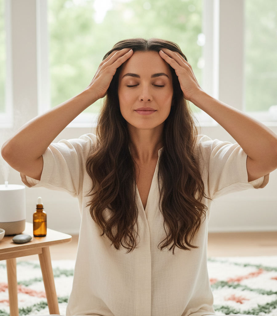 Scalp massage with herbal oils to stimulate hair growth and Alopecia Natural Solutions.