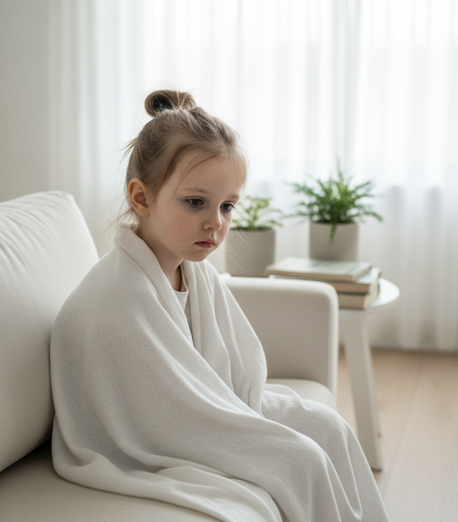 Pale and tired girl as a symptom of anemia in children