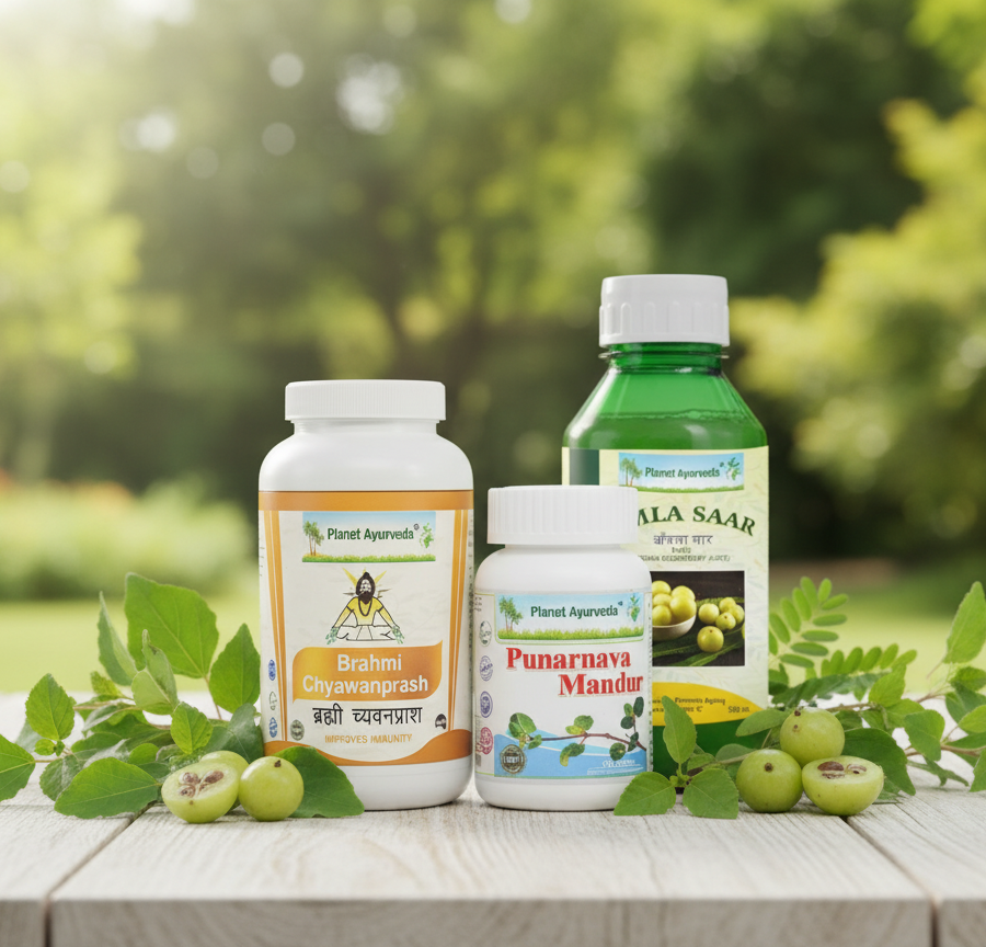 Ayurvedic supplements Punarnava Mandur and Amla Saar for treatment of anemia in children