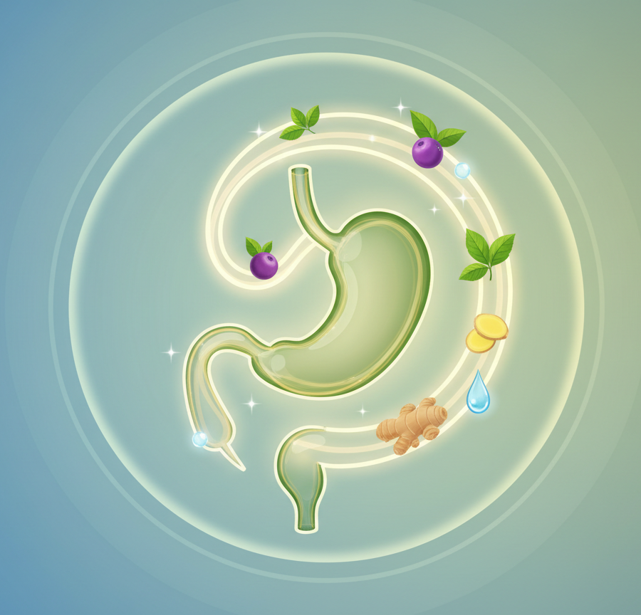 Graphic representation of digestive system and metabolism restoration during Spring Panchakarma.