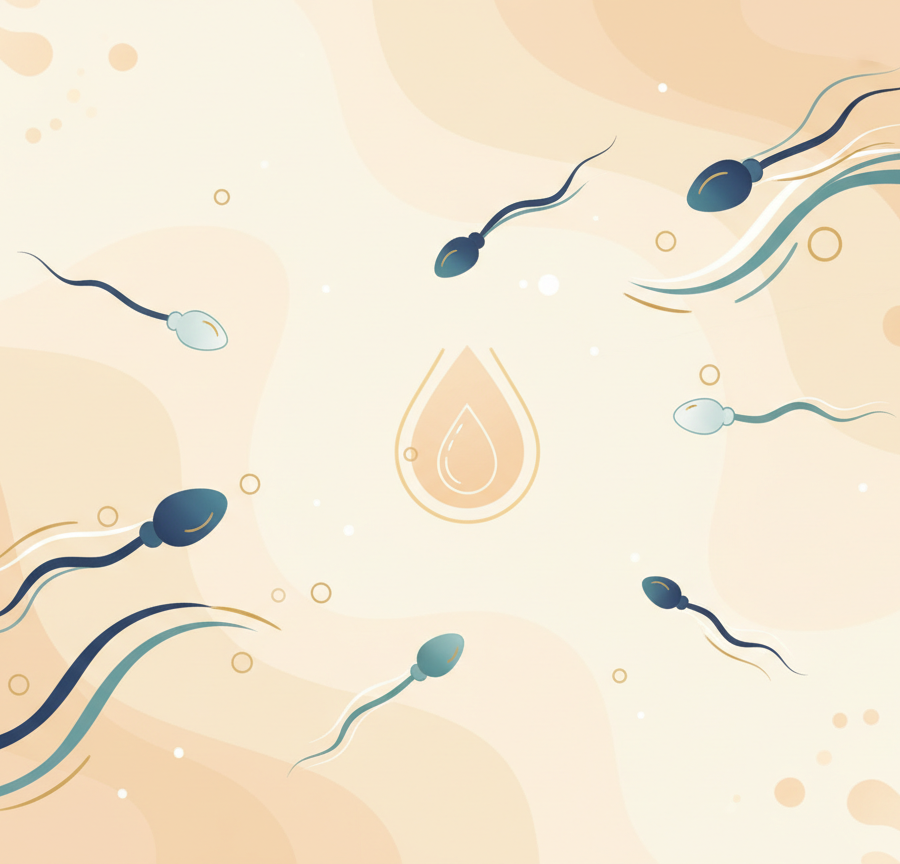 Stylized medical illustration of healthy moving sperm, which is the goal of improvement with male infertility and Ayurveda methods.